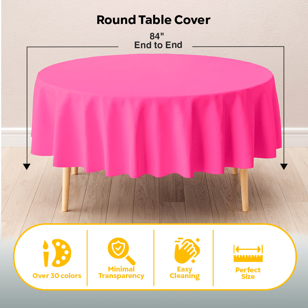 Cerise Round Plastic Table Cover | 84 in. | Case of 48