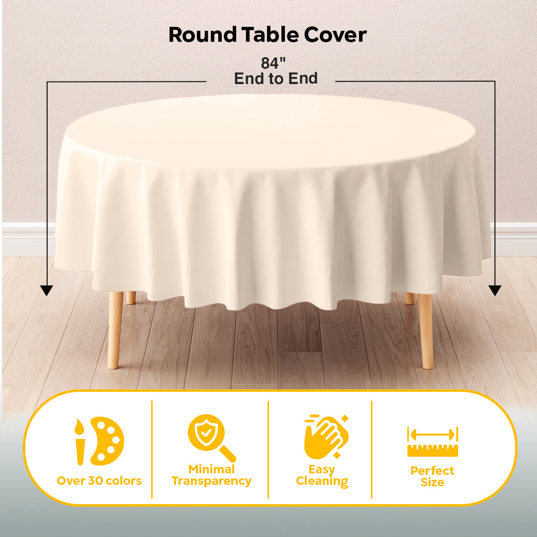 Round Ivory Plastic Table Covers | 6 Pack | 84 in.