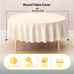 Round Ivory Plastic Table Covers | 6 Pack | 84 in.