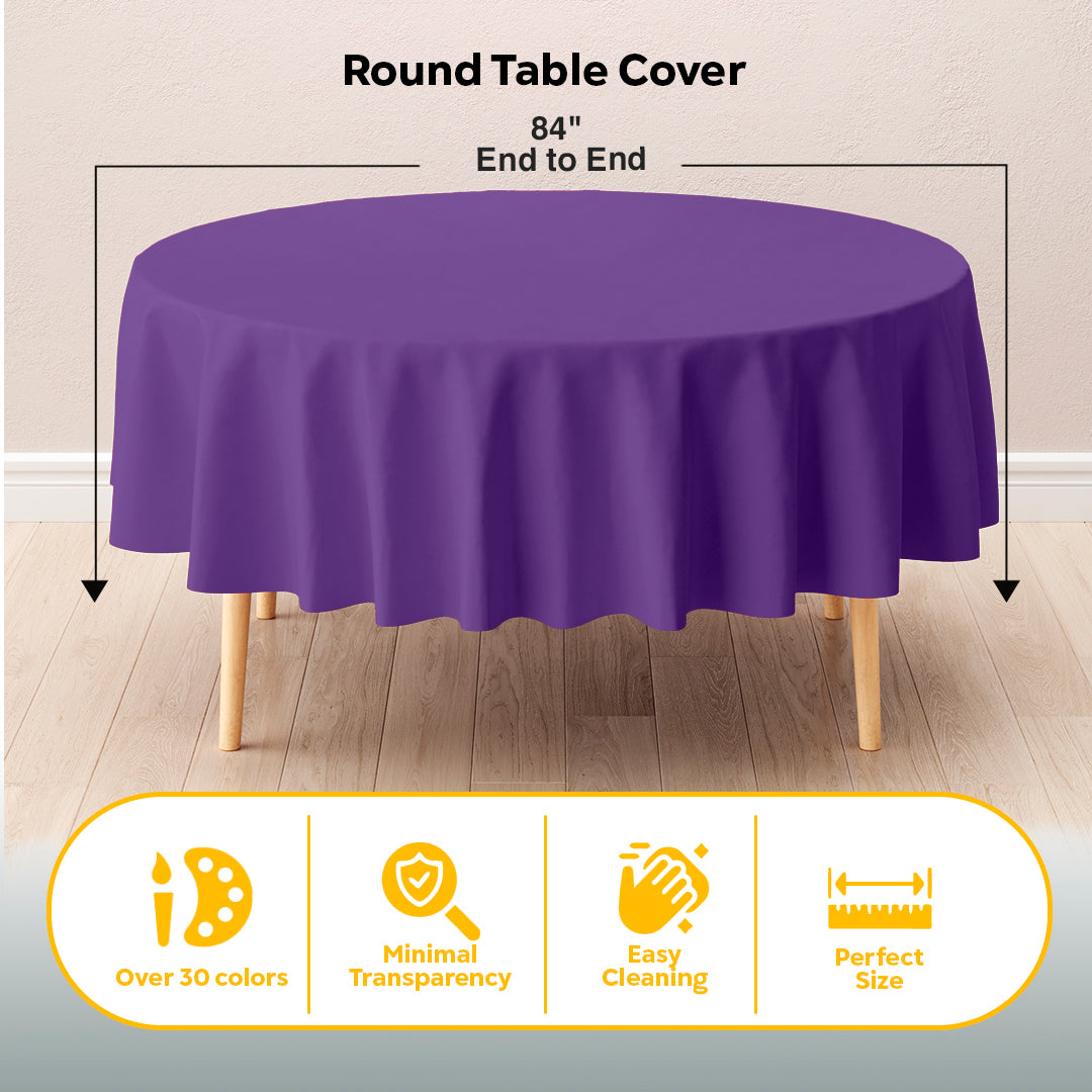 Round Purple Plastic Table Cover | 84 in. | Case of 48