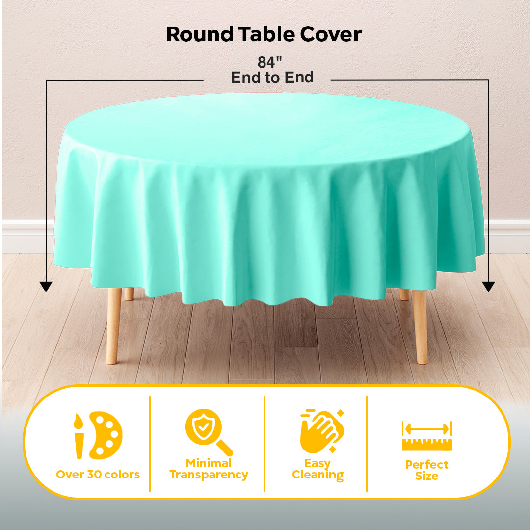 Round Mint Plastic Table Cover | 84 in.