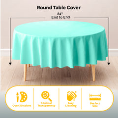 Round Mint Plastic Table Cover | 84 in.