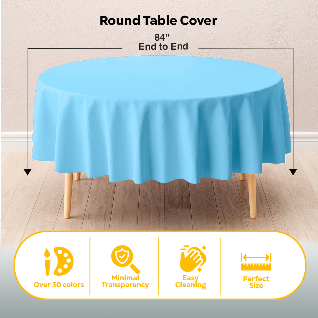 Round Light Blue Plastic Table Covers | 12 Pack | 84 in.