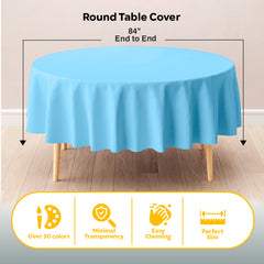 Round Light Blue Plastic Table Cover | 84 in. | Case of 48