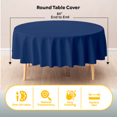 Navy Blue Round Plastic Table Covers | 6 Pack | 84 in.