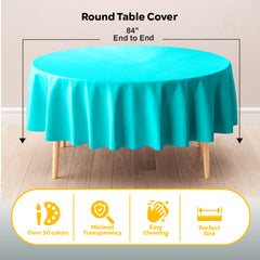 Round Aqua Blue Plastic Table Cover | 84 in. | Case of 48