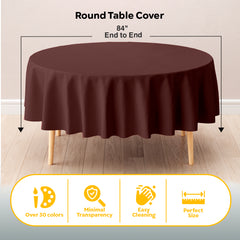 Round Brown Plastic Table Covers | 6 Pack | 84 in.