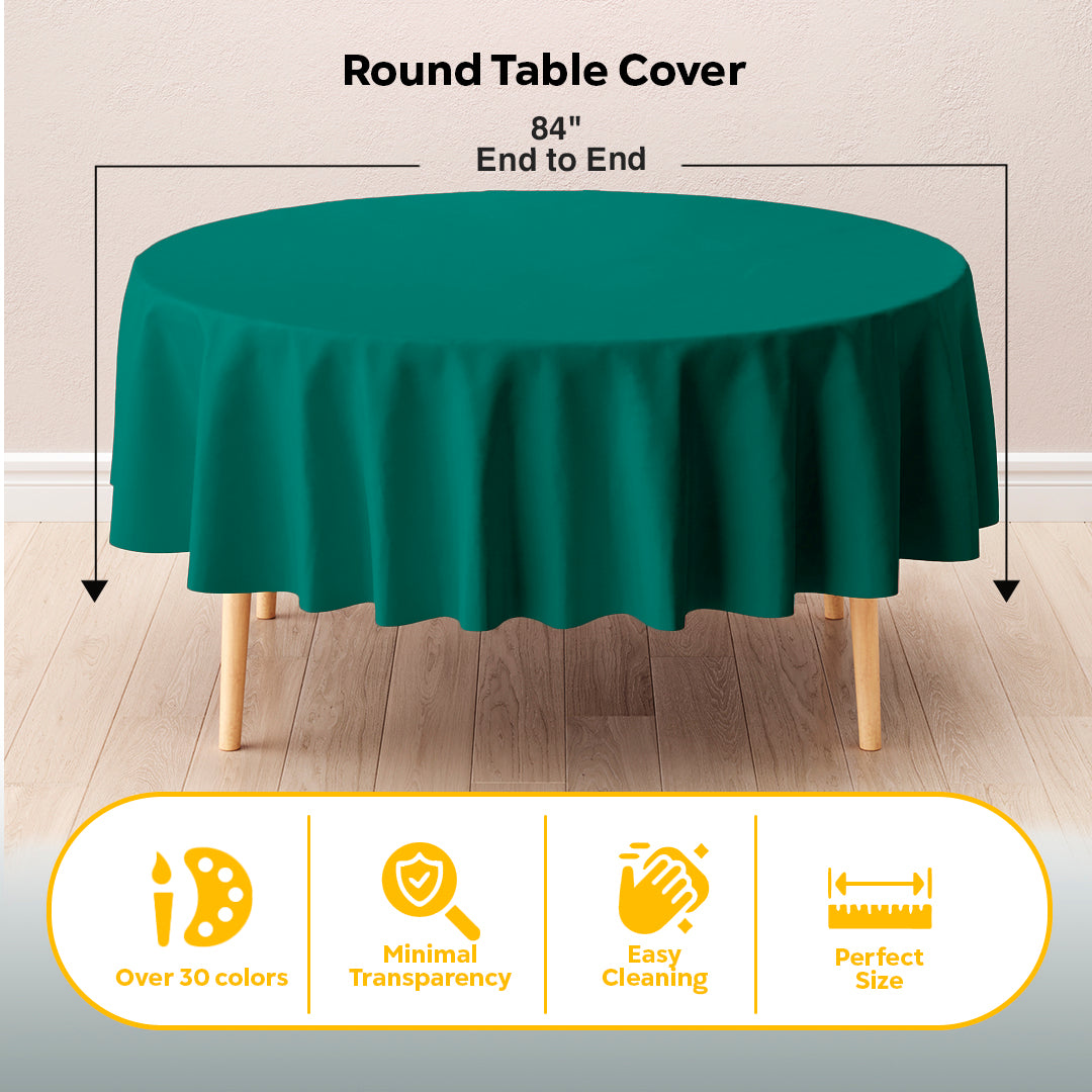 Dark Green Round Plastic Table Covers | 12 Pack | 84 in.