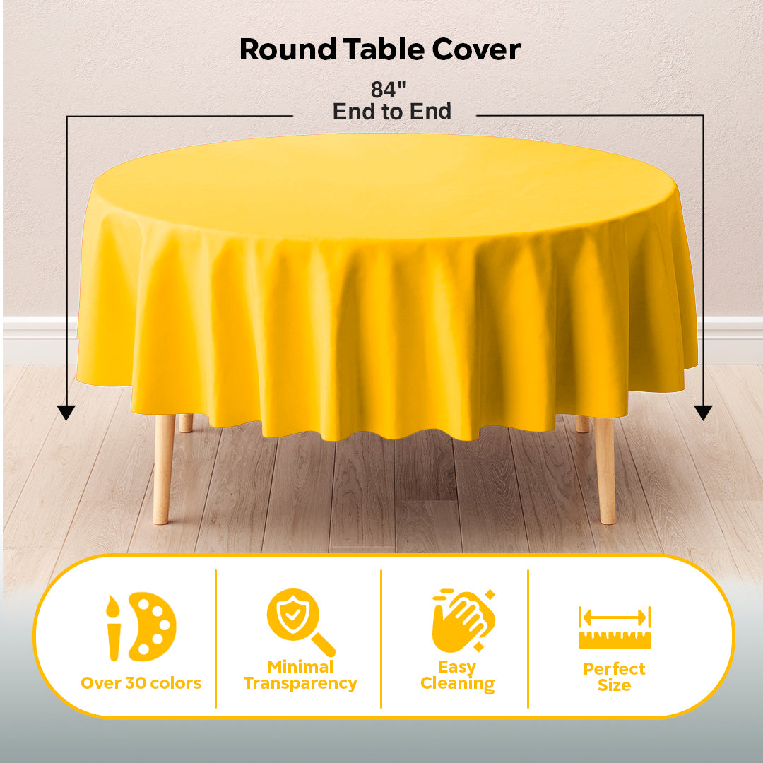 Round Yellow Plastic Table Covers | 12 Pack | 84 in.