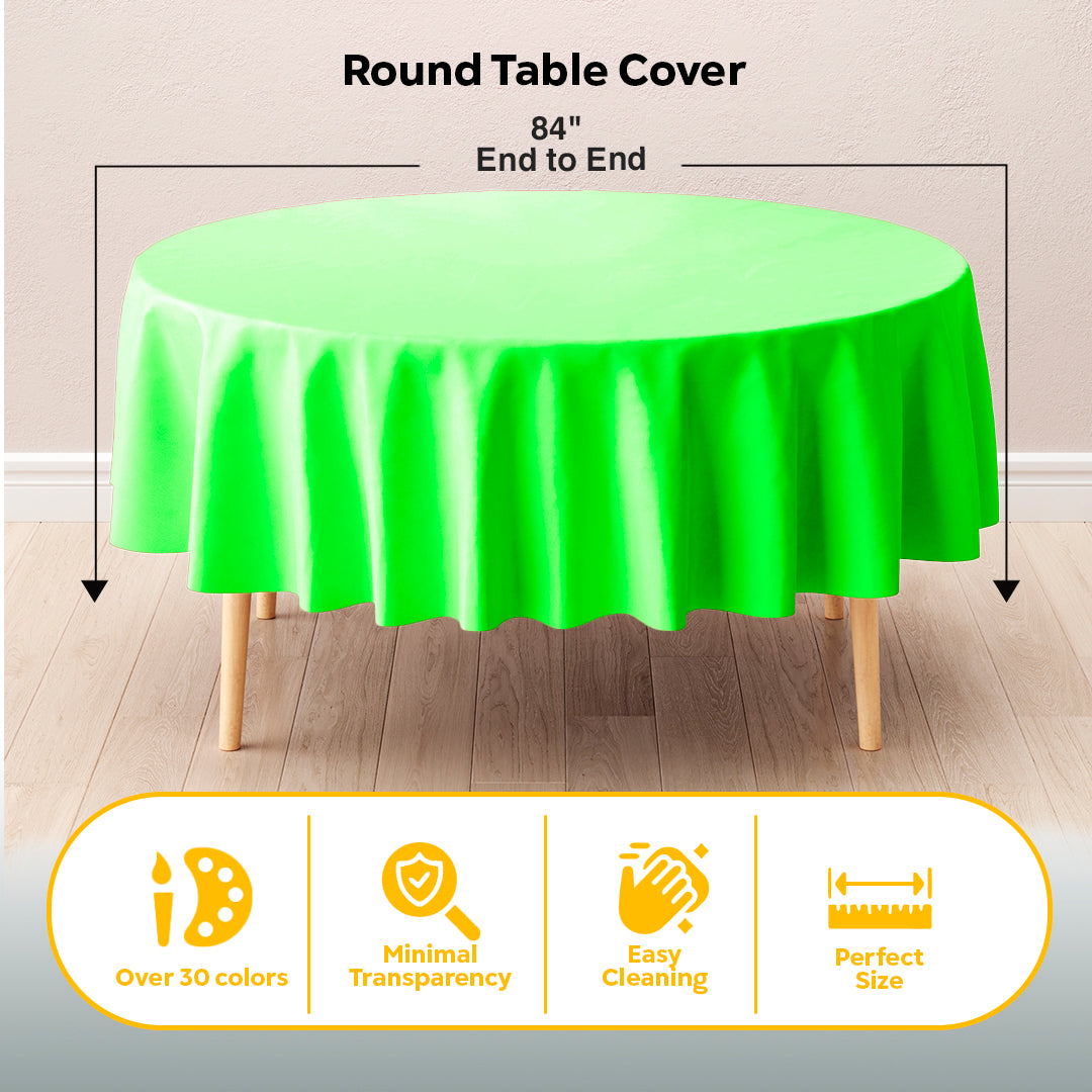 Round Lime Green Plastic Table Cover | 84 in. | Case of 48