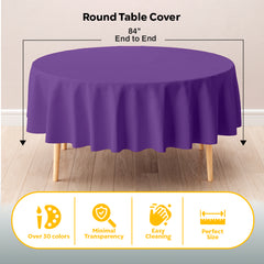 Round Purple Plastic Table Cover | 84 in.