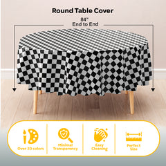 84 in. Round Black/White Checkered Plastic Table Cover