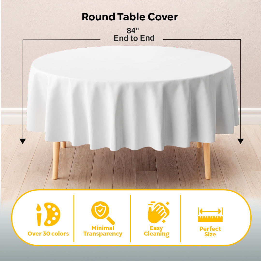 Round White Plastic Table Cover | 84 in.