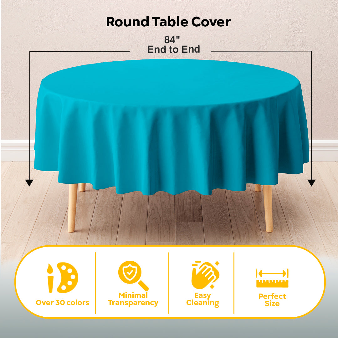 Round Turquoise Plastic Table Covers | 12 Pack | 84 in.