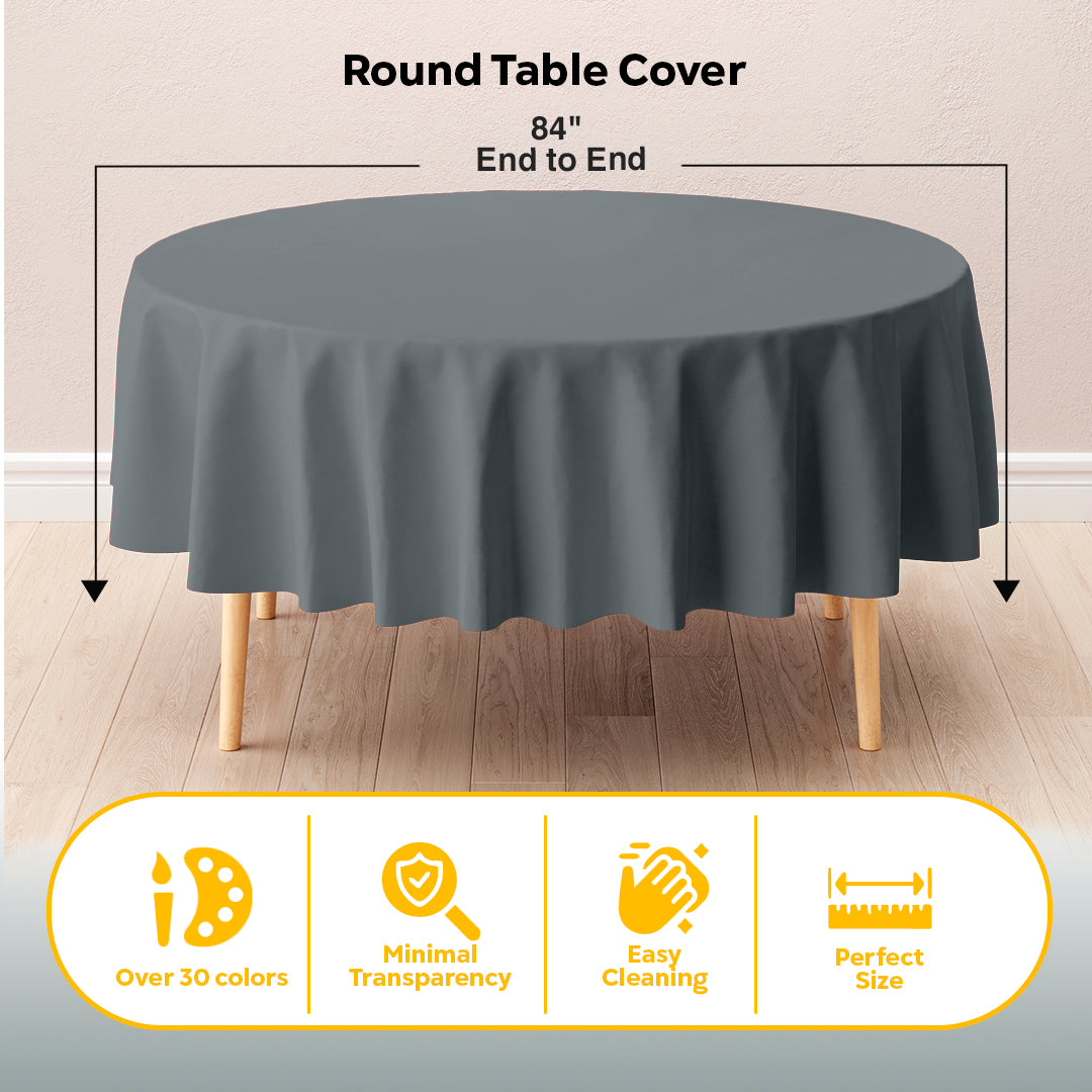 Round Silver Plastic Table Cover | 84 in. | Case of 48