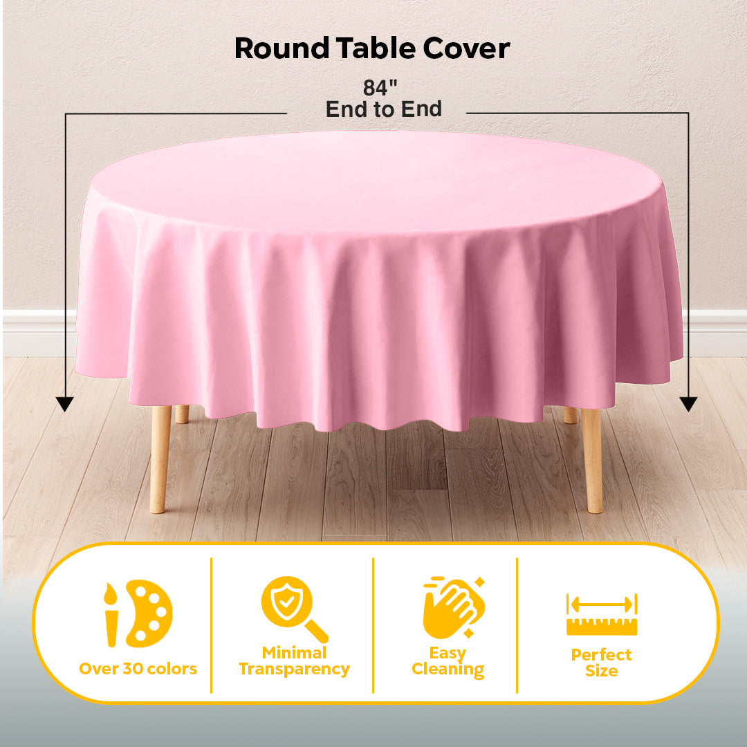 Round Pink Plastic Table Cover | 84 in. | Case of 48