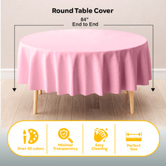 Round Pink Plastic Table Cover | 84 in. | Case of 48