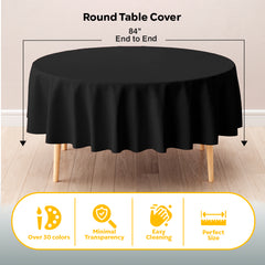 Black Round Plastic Table Cover | 84 in. | Case of 48