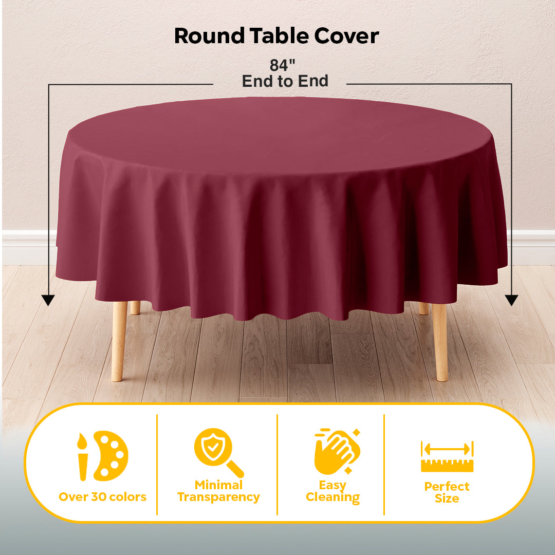 Round Burgundy Plastic Table Covers | 12 Pack | 84 in.