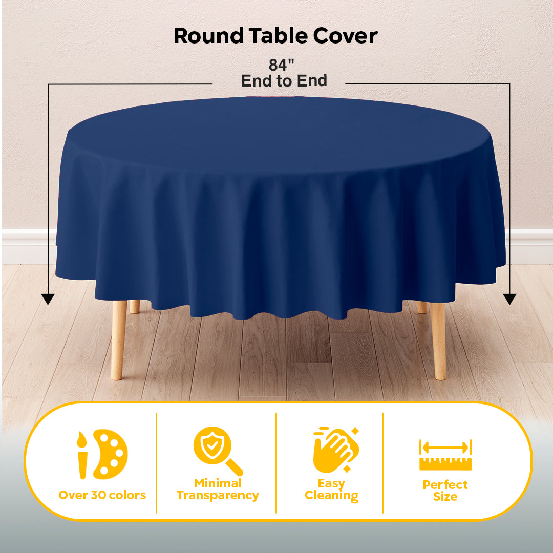 Navy Blue Round Plastic Table Covers | 12 Pack | 84 in.