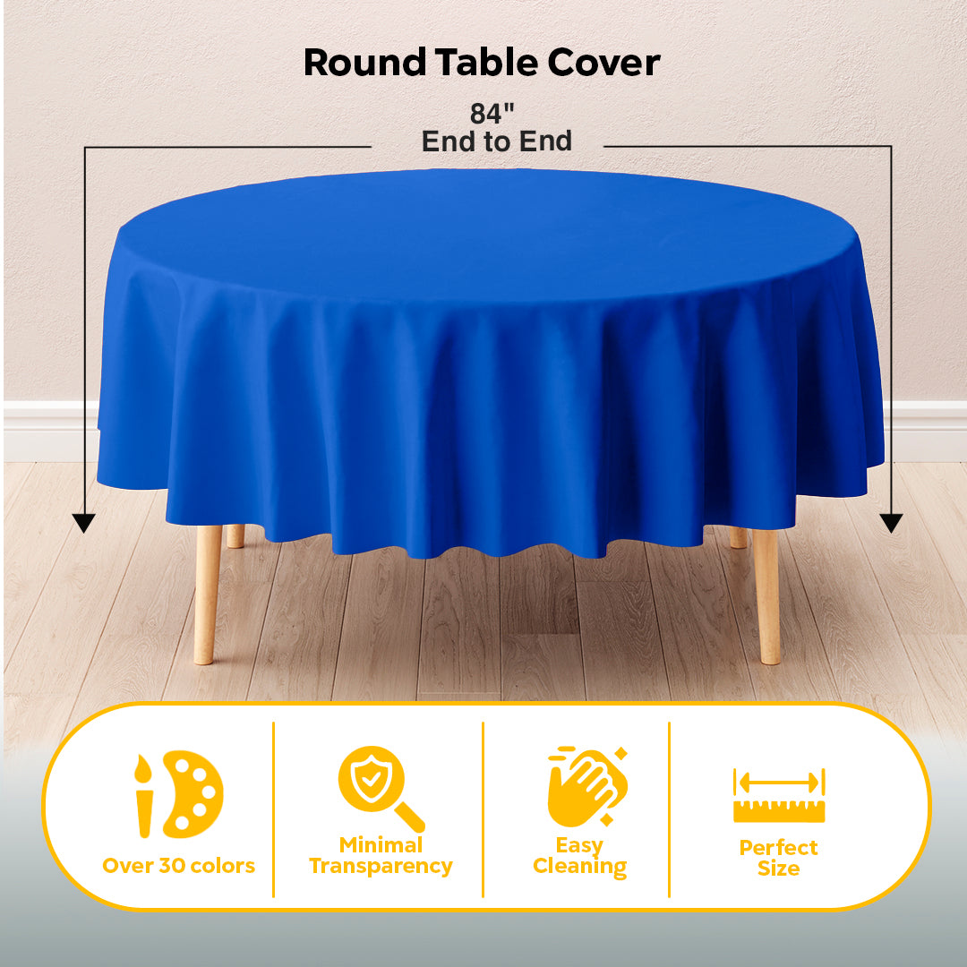 Dark Blue Round Plastic Table Covers | 6 Pack | 84 in.