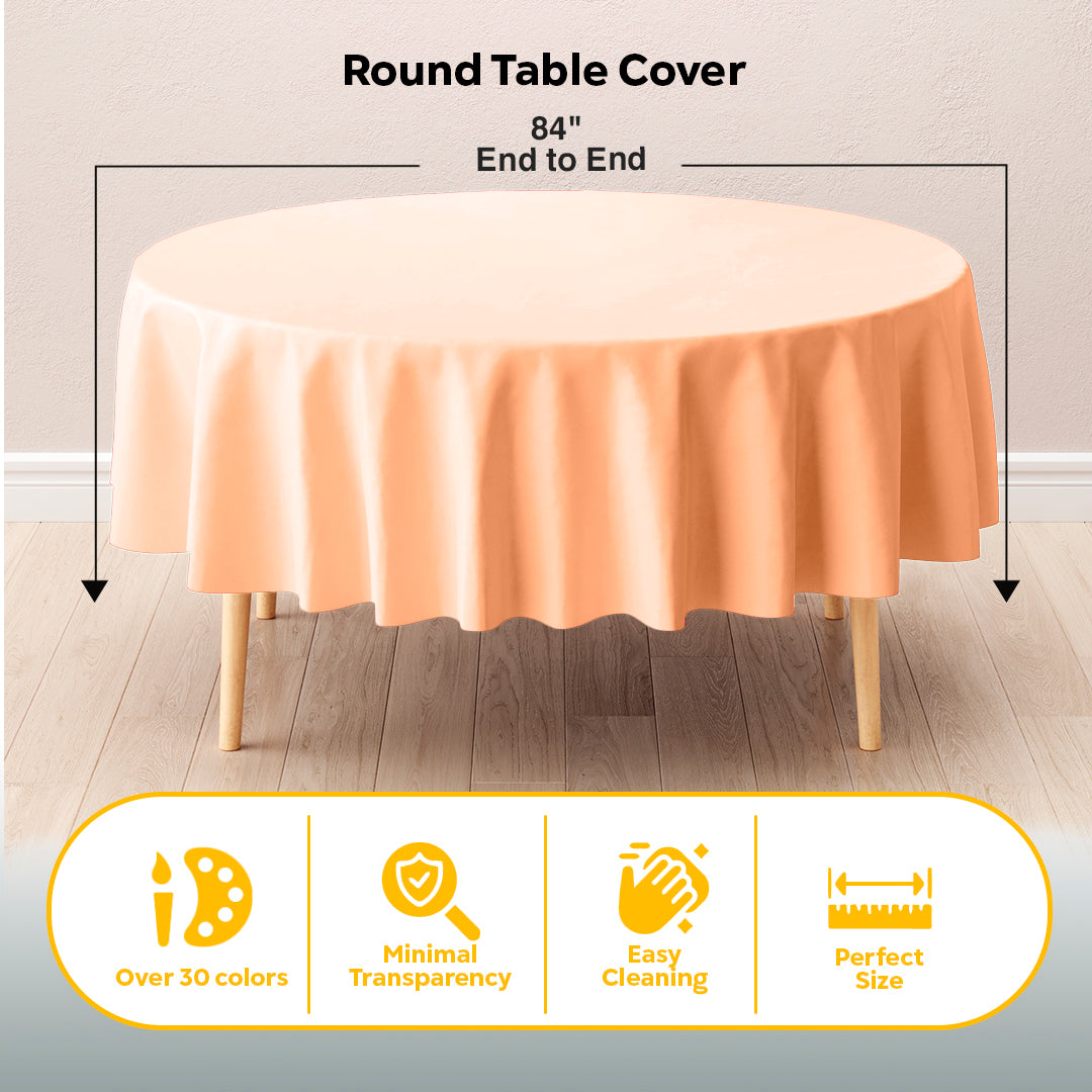 Round Peach Plastic Table Cover | 84 in. | Case of 48