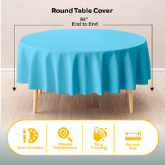 Round Sky Blue Plastic Table Cover | 84 in. | Case of 48