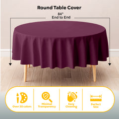 Round Plum Plastic Table Covers | 12 Pack | 84 in.