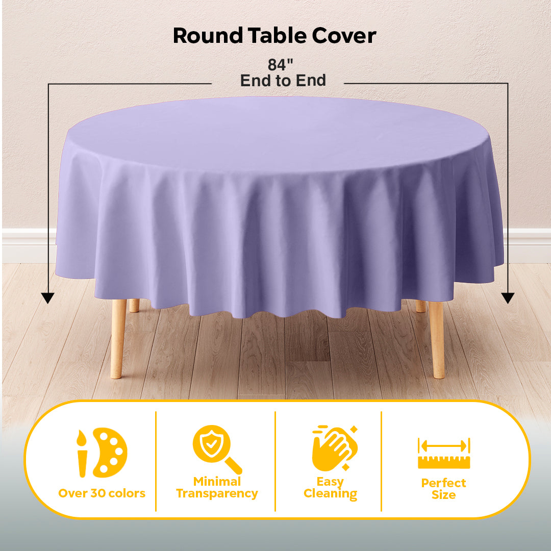 Round Lavender Plastic Table Cover | 84 in.