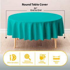 Round Teal Plastic Table Cover | 84 in. | Case of 48