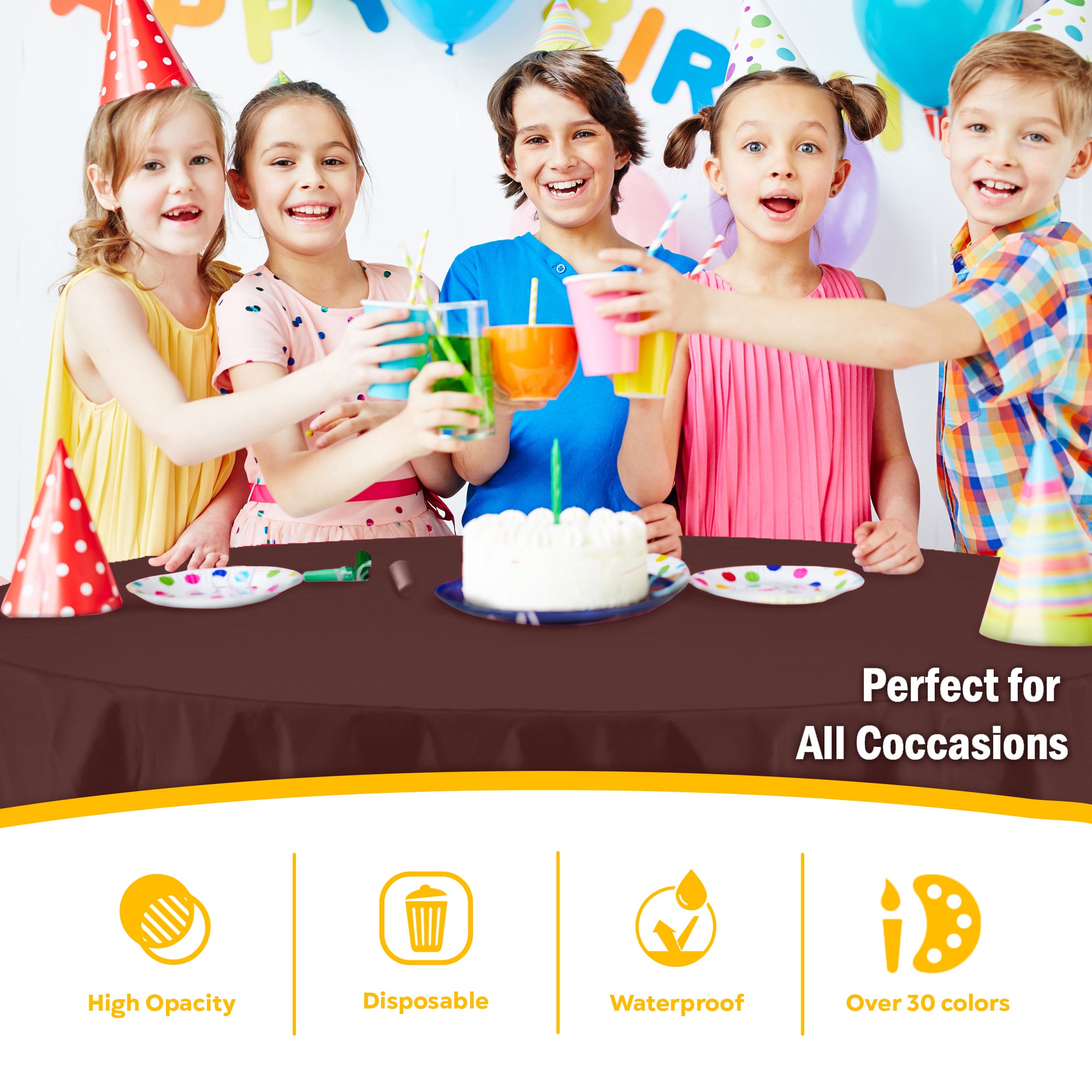 Round Brown Plastic Table Covers | 6 Pack | 84 in.