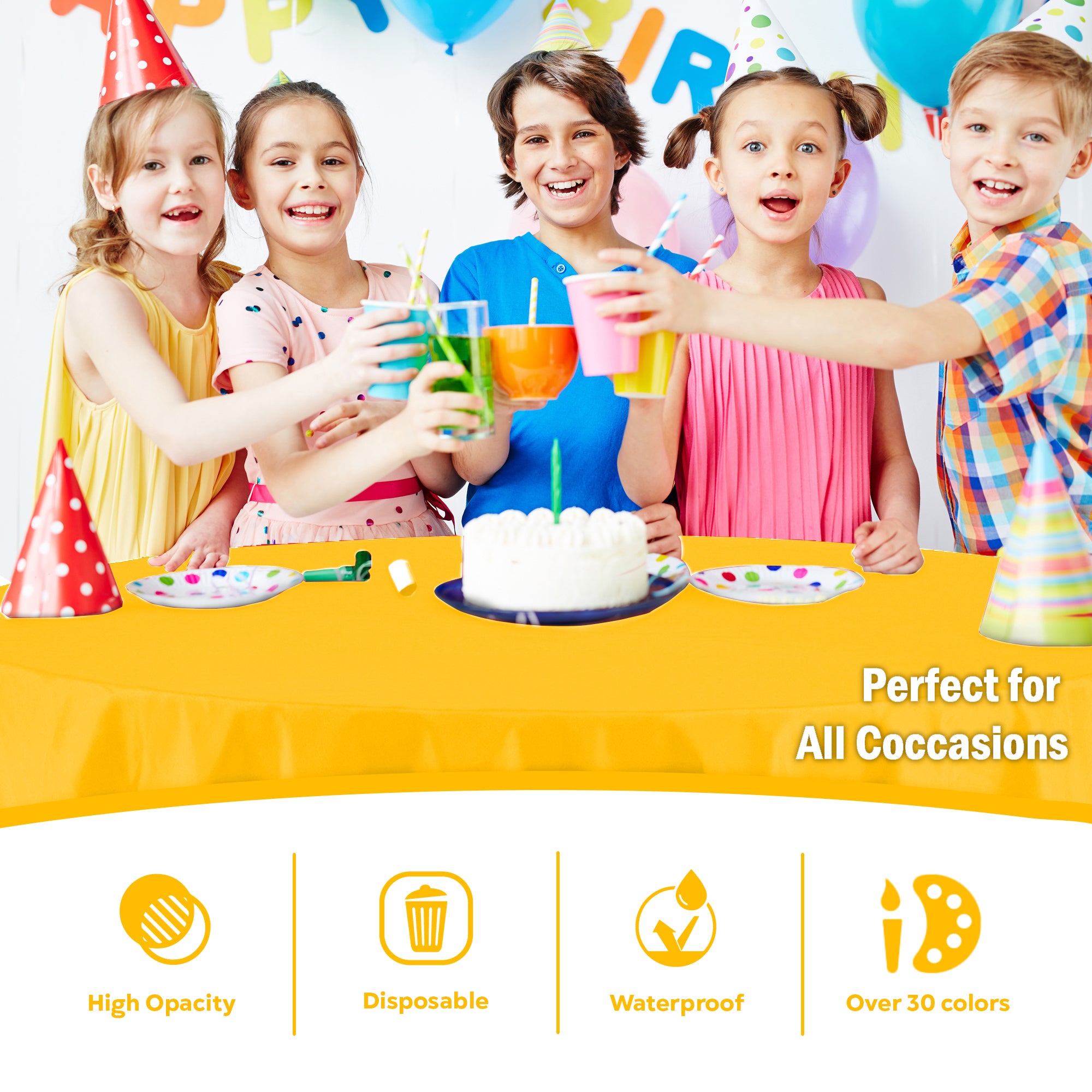 Round Yellow Plastic Table Covers | 12 Pack | 84 in.