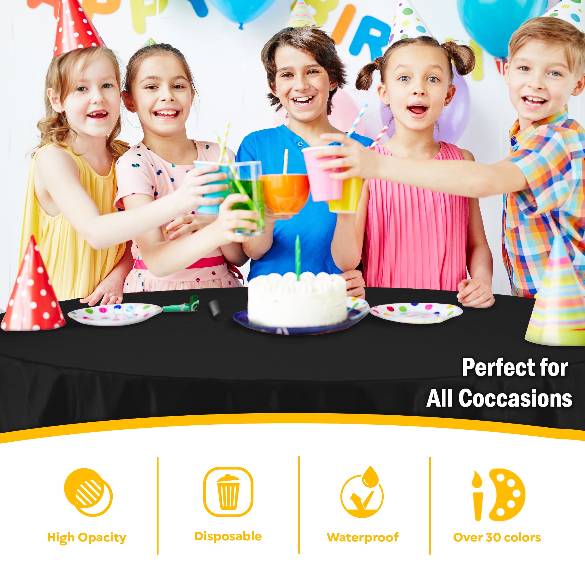 Black Round Plastic Table Cover | 84 in. | Case of 48