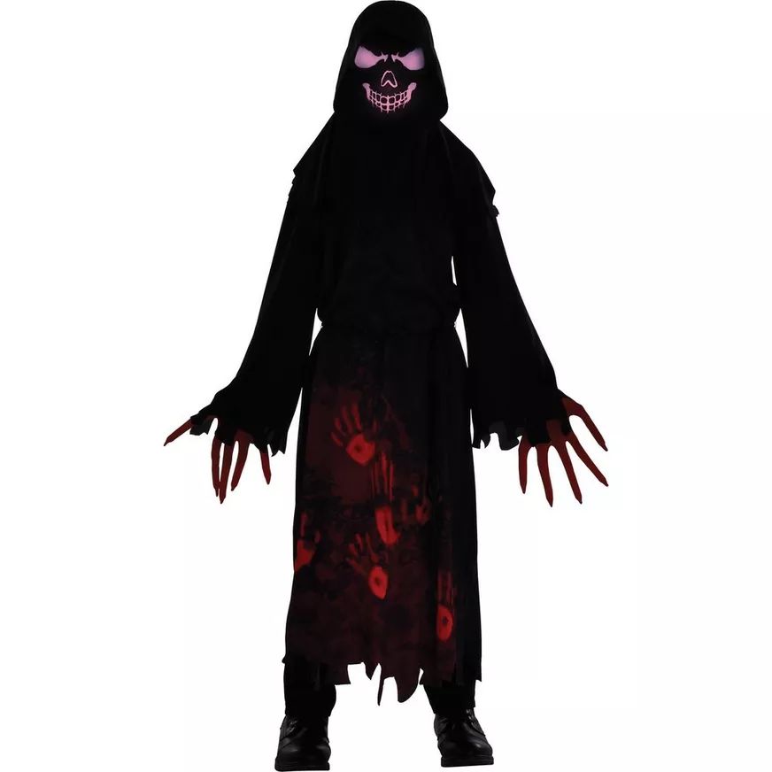 Hooded Horror Skeleton Halloween Costume for Boys - Child M (8-10)