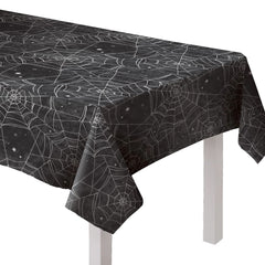 Spooky Spider Web Flannel-Backed Halloween Table Cover