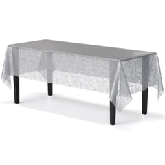 Silver Floral Plastic Table Cover | Case of 48 - 54 In. x 108 In.