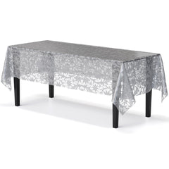 Silver Lace Plastic Table Cover - 54 In. x 108 In.