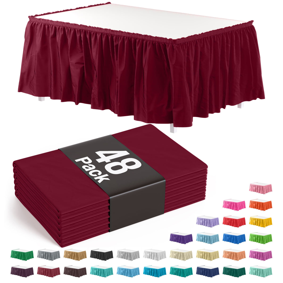 Burgundy Plastic Table Skirt | Case of 48