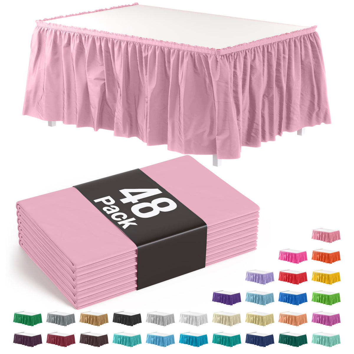 Pink Plastic Table Skirt | Case of 48