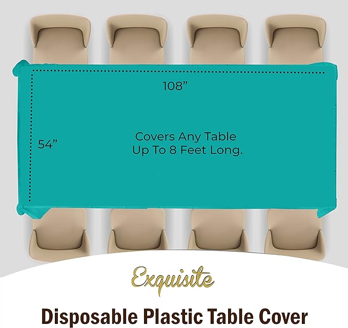 Premium Teal Plastic Table Covers | 6 Pack - 54 In. x 108 In.