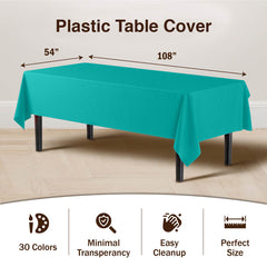 Premium Teal Plastic Table Covers | 12 Pack - 54 In. x 108 In.