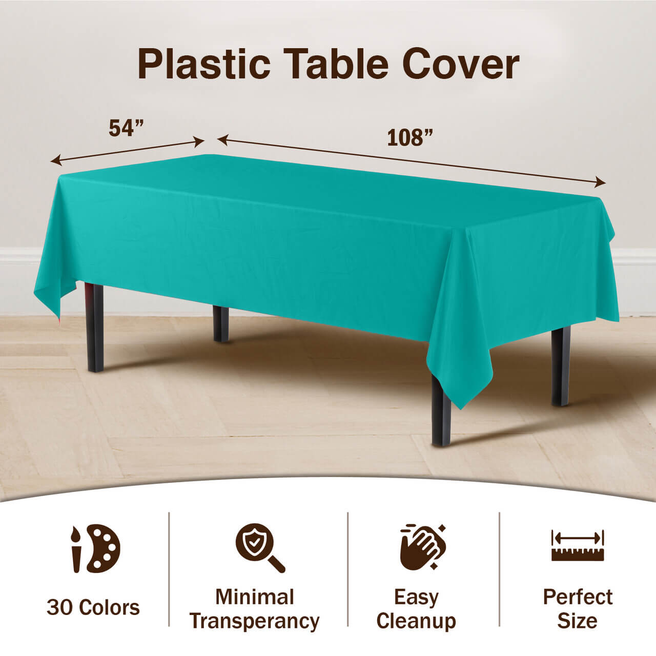 Teal Plastic Table Covers | 6 Pack - 54 In. x 108 In.