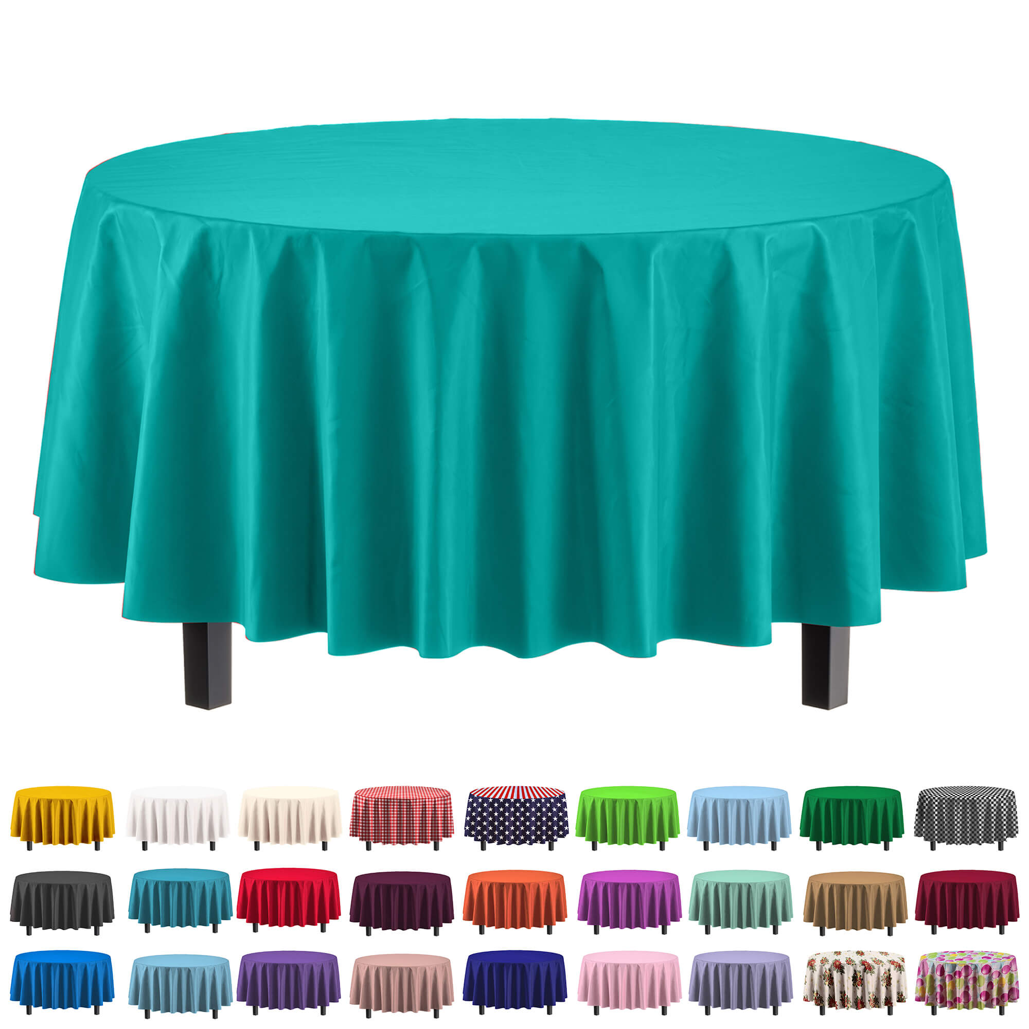 Premium Round Teal Plastic Table Cover | Case of 96