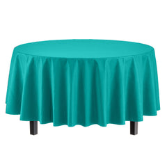 Round Teal Plastic Table Covers | 12 Pack - 84 in.