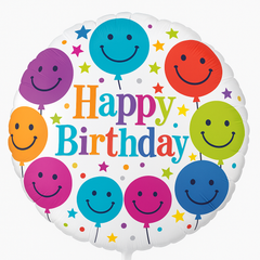 Colorful Smiley Happy Birthday Foil Balloon - 18 Inches