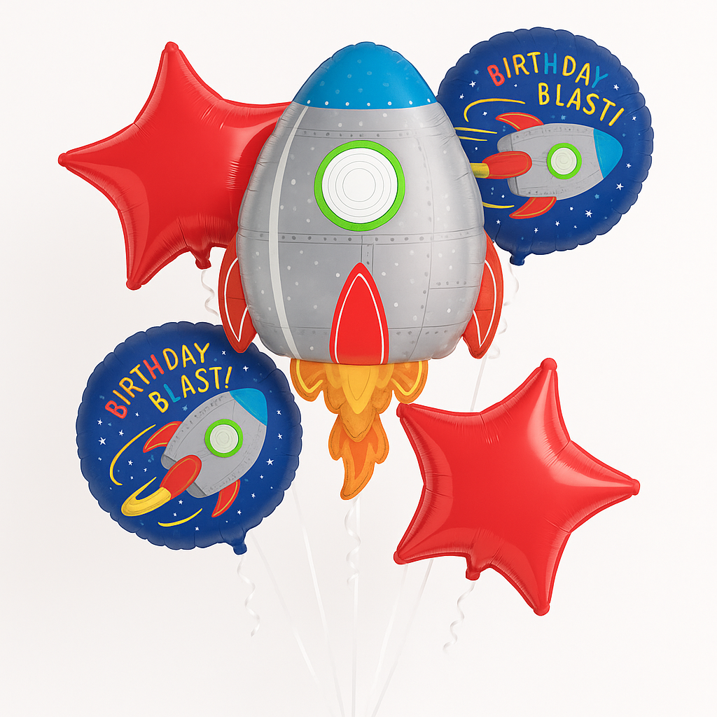 Blast Off Birthday Balloon Bouquet - 5 Piece Set