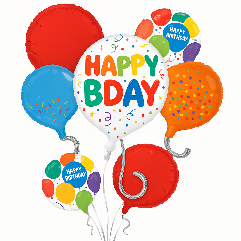 Vibrant Happy Birthday Foil Balloon Bouquet - 5 Piece Set