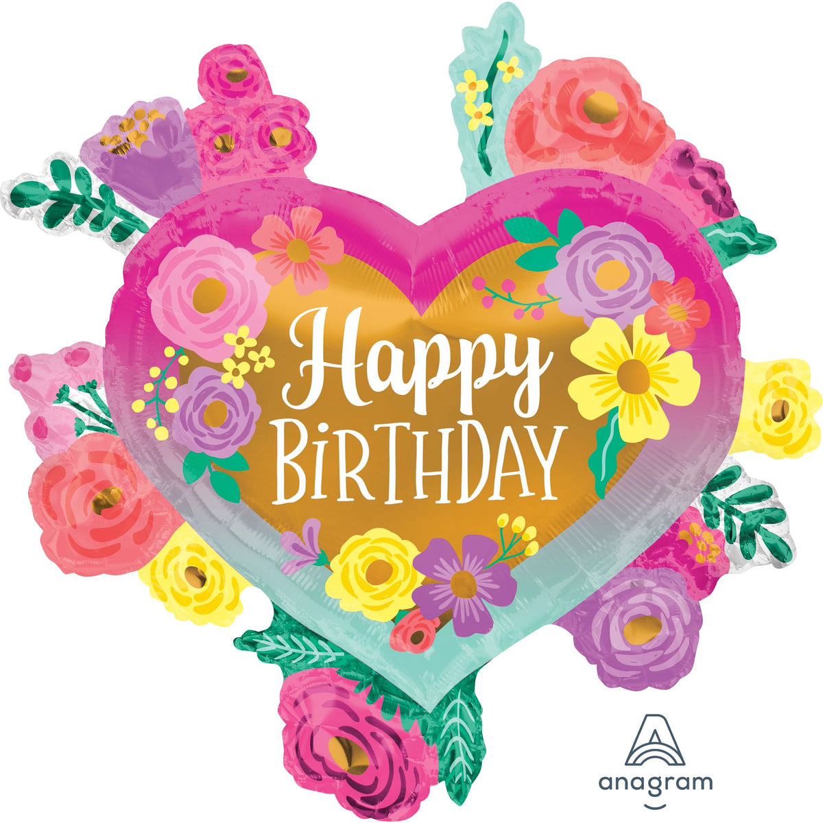 Heart-Shaped Flower Happy Birthday Foil Balloon