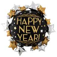 Happy New Year Metallic Starburst Balloon