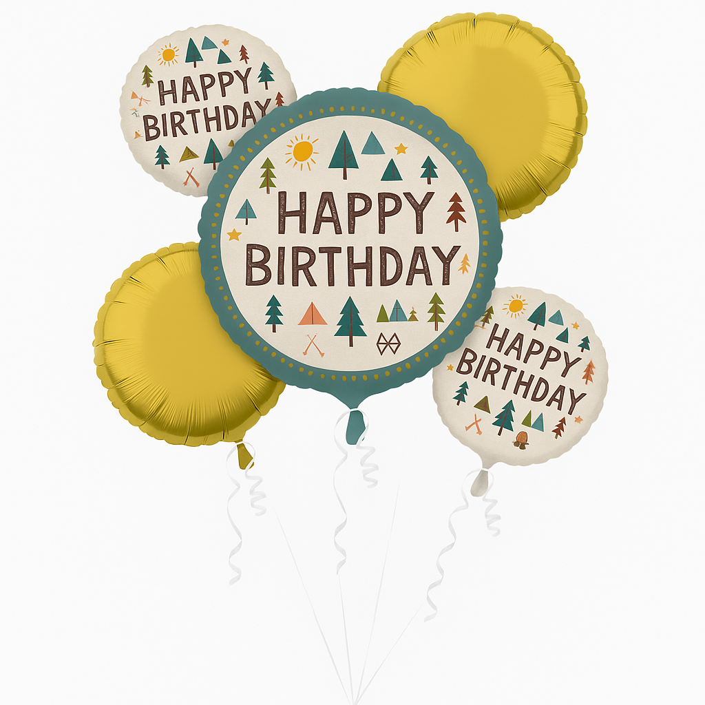 Wilderness Themed Birthday Foil Balloon Bouquet - 5 Piece Set